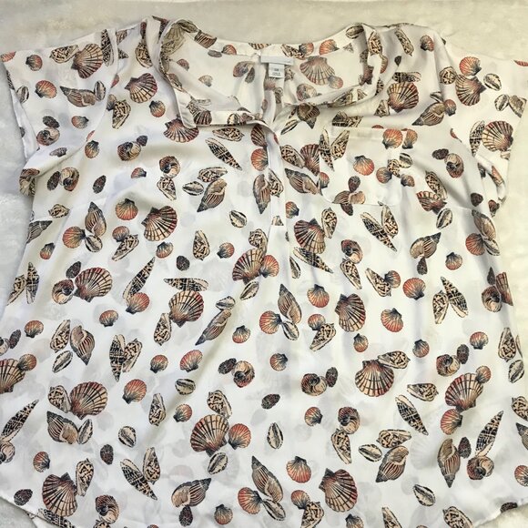 Liz Claiborne Shell Print Blouse Women's 0X Short Sleeves V-Neck Lightweight - Picture 8 of 8
